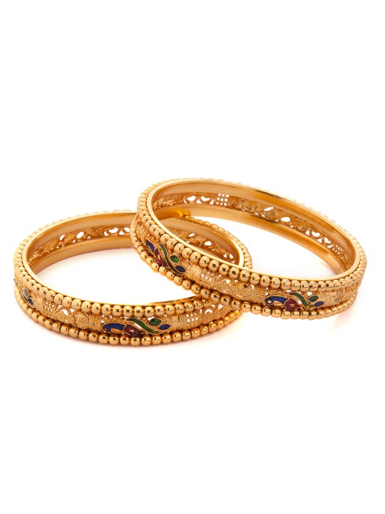 Set of 2 Gold-Toned Handcrafted Gold Plated Embellished Bangles