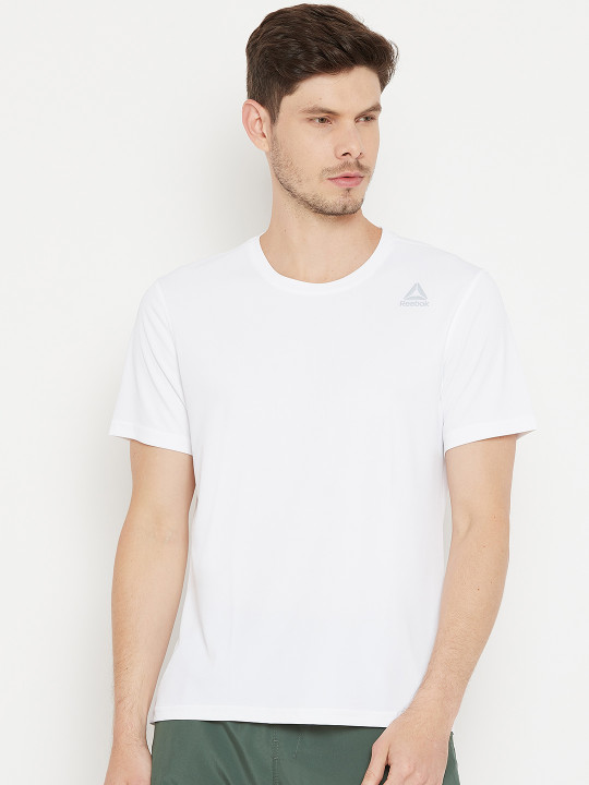 Men White Solid Round Neck Running T-shirt XS