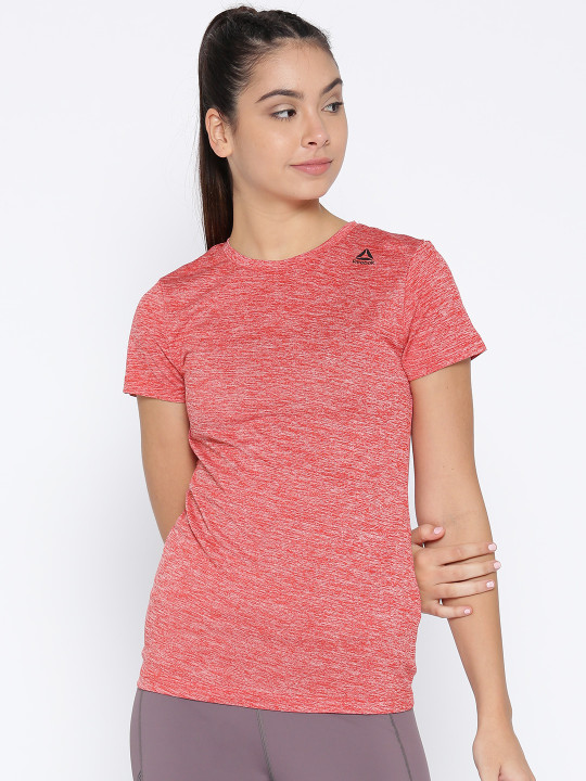 Women Red CT Solid Round Neck Training T-shirt L