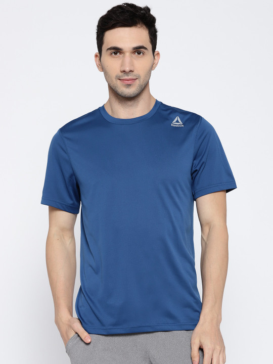 Men Teal Blue Solid Training T-shirt