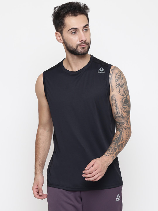 Men Black US WOR TECH Solid Sleeveless Training T-shirt S