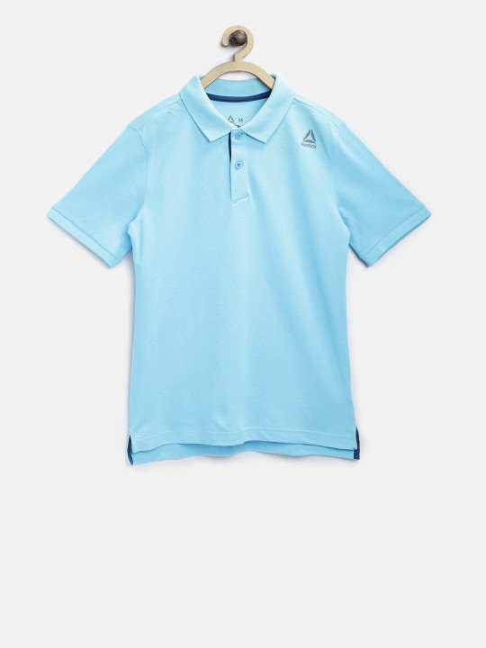 Boys Blue Solid B CORE COT Polo Collar Training T-shirt