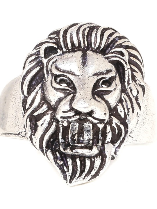 Silver-Toned Lion Designer Oxidised Ring