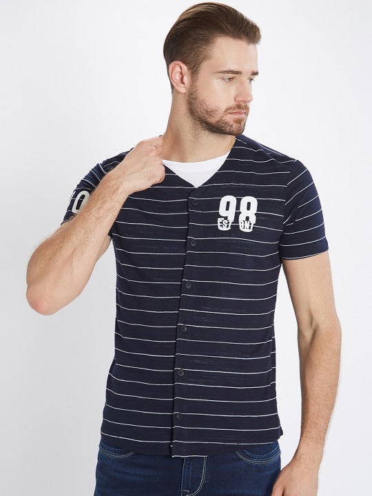 Buy Men Navy Blue Striped V Neck T shirt Online at desertcartParaguay
