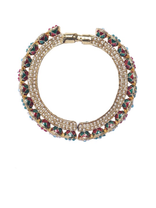 Multicoloured Jadau Work Hand-Crafted Single Gold-Plated Bangle