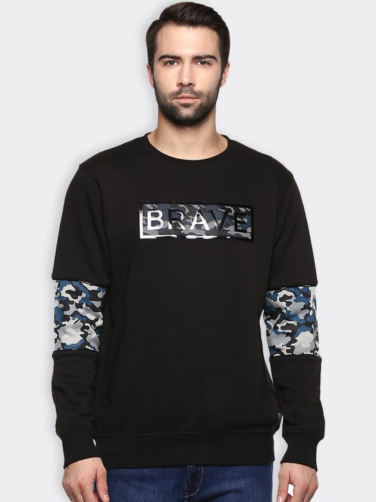 Men Black Printed Sweatshirt S
