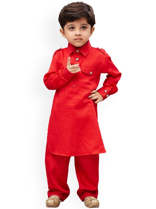 Boys Red Solid Kurta with Pyjamas 6-12M