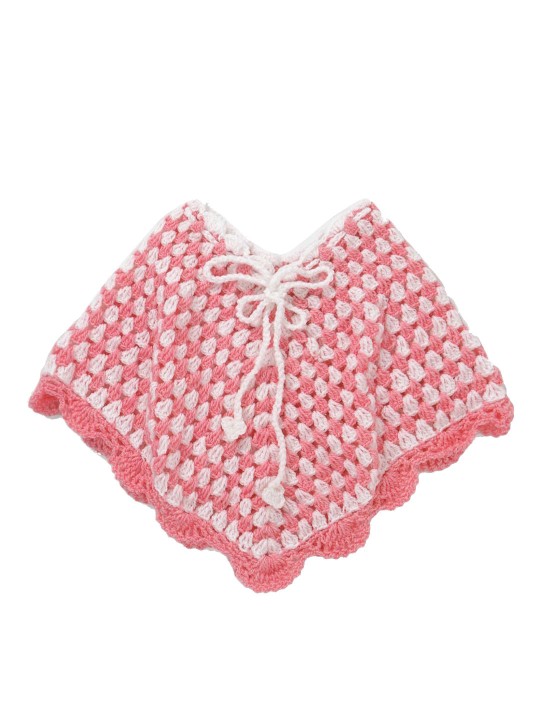 Girls Pink & White Self Design Wollen Poncho 0-3M