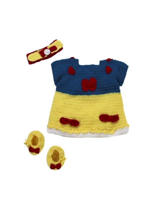 Unisex Yellow & Blue Self Design Woollen Pullover 0-3M
