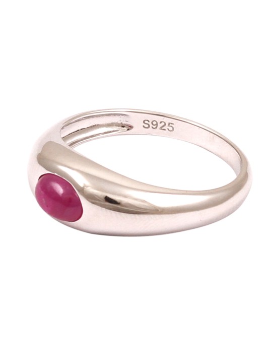 Silver-Toned & Red Handcrafted Pure Silver Ring