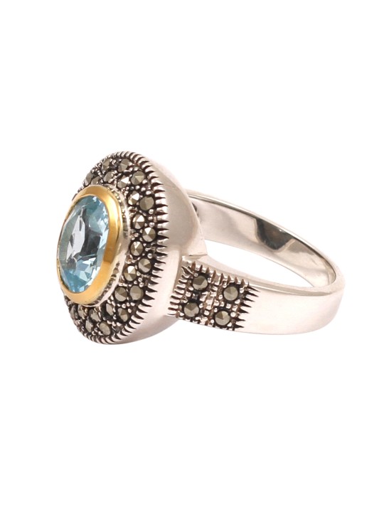 Silver-Toned & White Handcrafted Pure Silver Ring