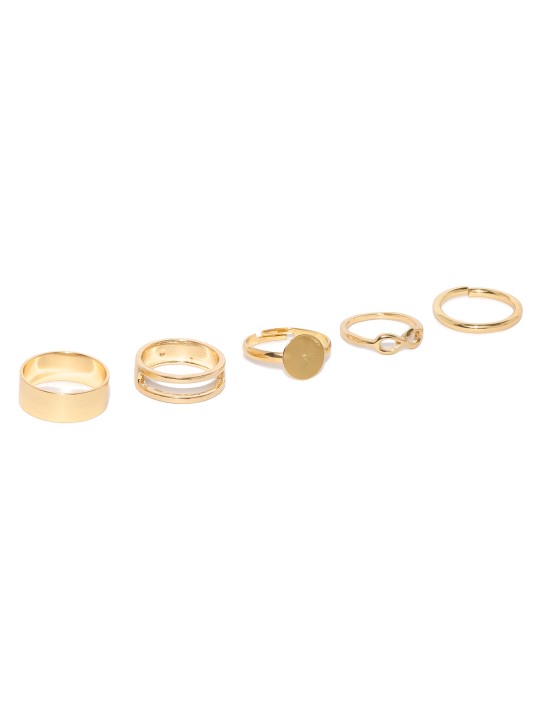Women Set of 5 Gold -Toned Finger Rings