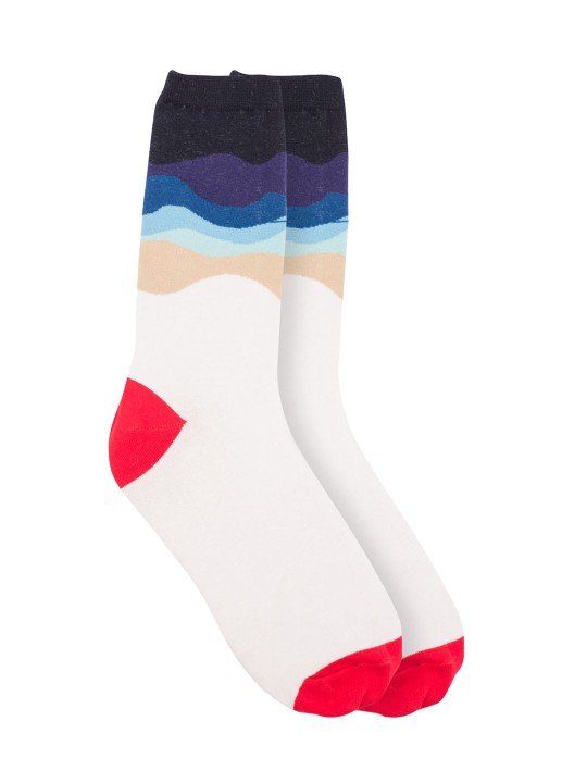Men Cream-Coloured & Red Patterned Above Ankle-Length Socks