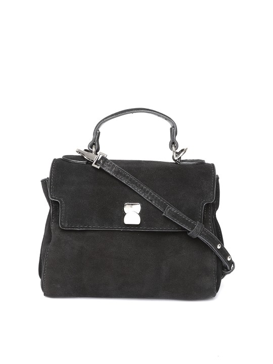 mango black solid handheld bag with detachable sling strap