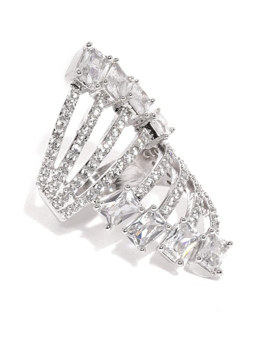 Women Silver-Toned Classic Floating Finger Ring