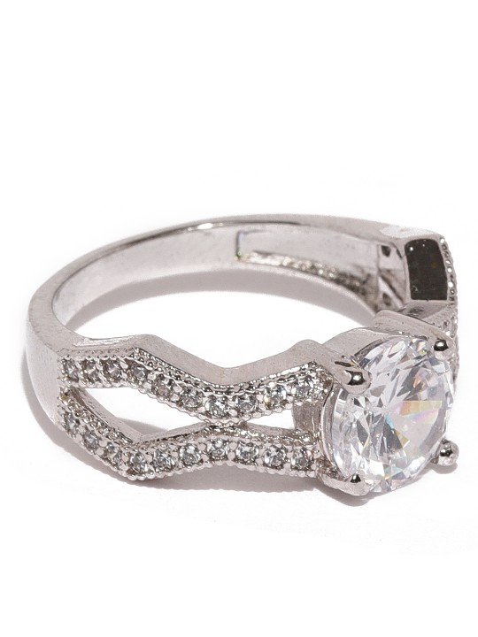 Women Silver-Toned Solitaire Finger Ring