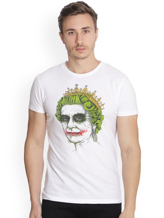 White The Royal Joker Print Round Neck T-shirt S