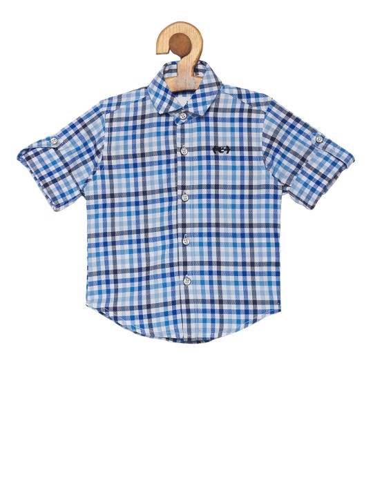 Boys Blue Regular Fit Checked Casual Shirt 0-6M