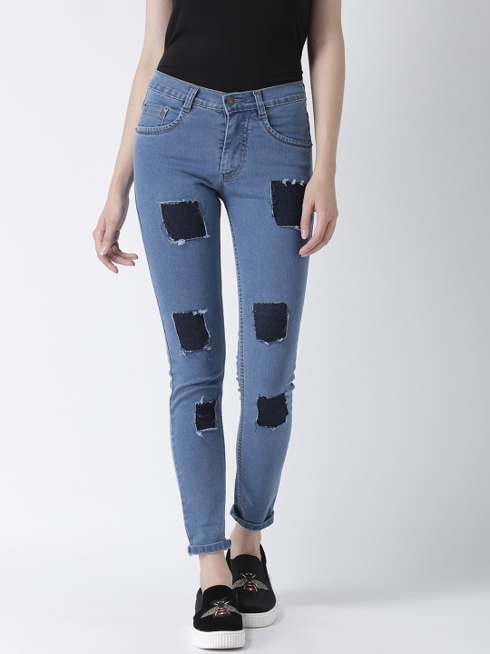 Women Blue Slim Fit Mid-Rise Mildly Distressed Stretchable Jeans 28