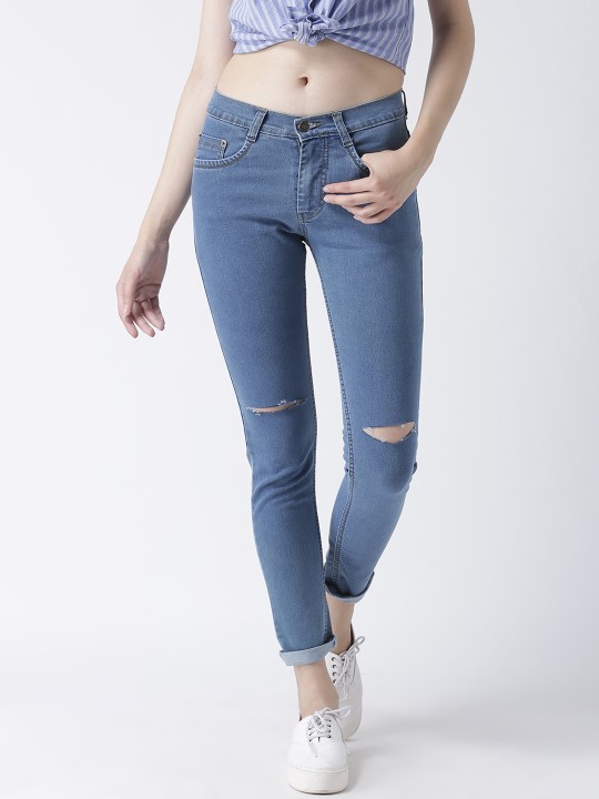 Women Blue Slim Fit Mid-Rise Slash Knee Stretchable Jeans 28