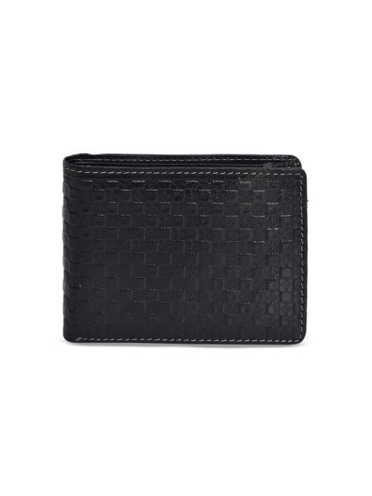 Men Black Textured Leather Two Fold Wallet