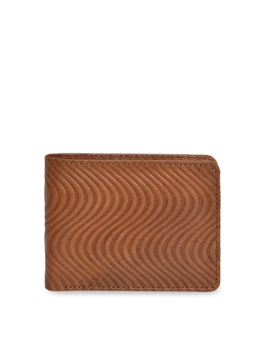Men Tan Textured Leather Two Fold Wallet