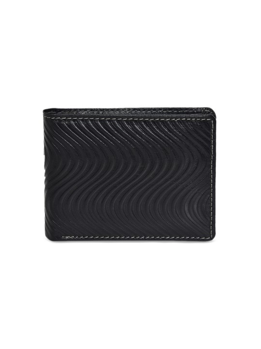 Men Black Textured Leather Two Fold Wallet