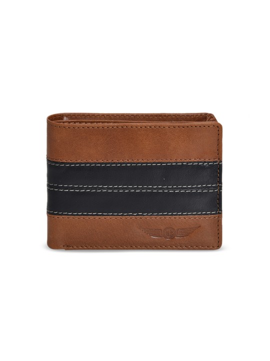 Men Black & Tan Colourblocked Leather Two Fold Wallet