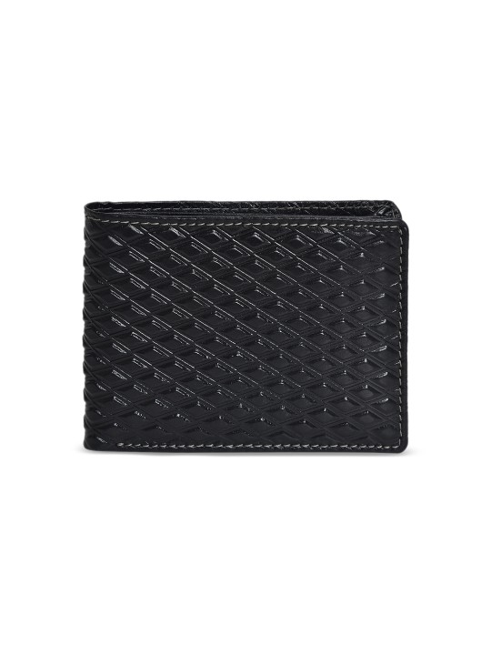 Men Black Textured Leather Two Fold Wallet