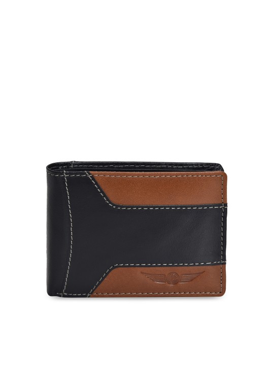 Men Black & Tan Colourblocked Leather Two Fold Wallet