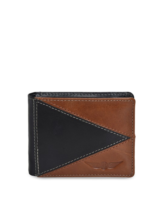 Men Black & Tan Colourblocked Leather Two Fold Wallet