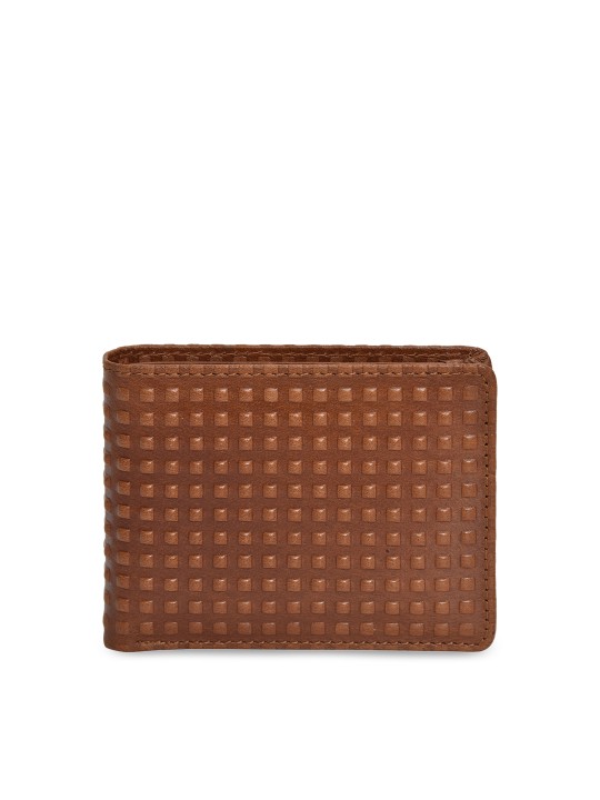 Men Tan Textured Leather Two Fold Wallet