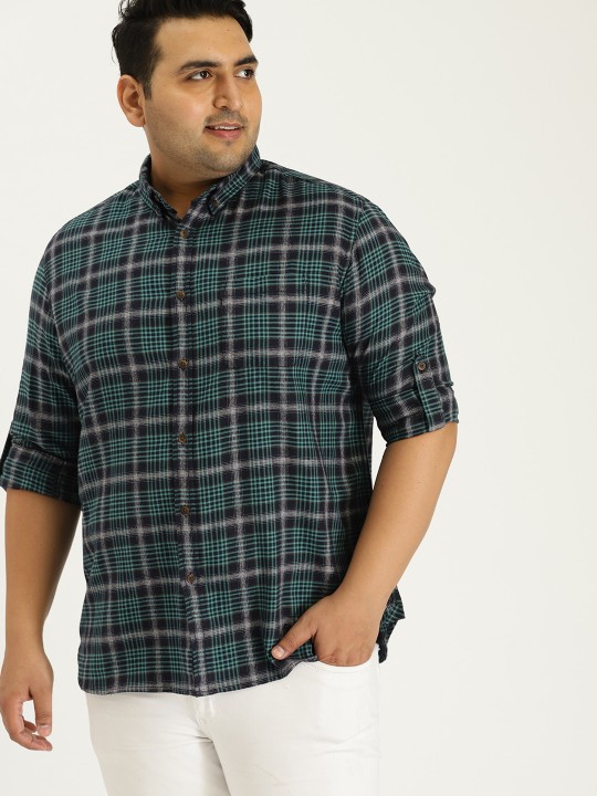 Men Green & Navy Blue Checked Casual Shirt 42