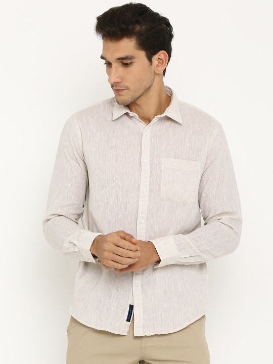 CAVALLO Men Beige Slim Fit Solid Casual Linen Shirt 39