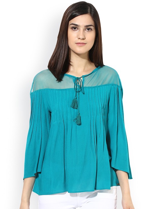 Women Blue Solid A-Line Top S