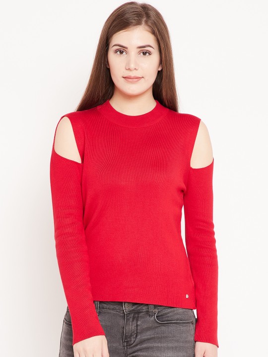 Women Red Solid Pullover M