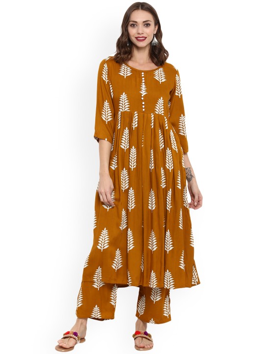 Women Brown Printed Kurta with Palazzos XL