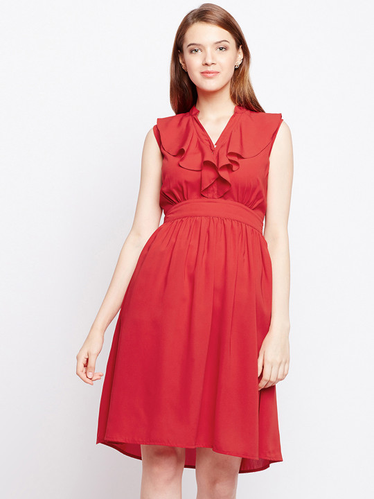 Women Red Solid Fit And Flare Dress | Desertcart Bahamas