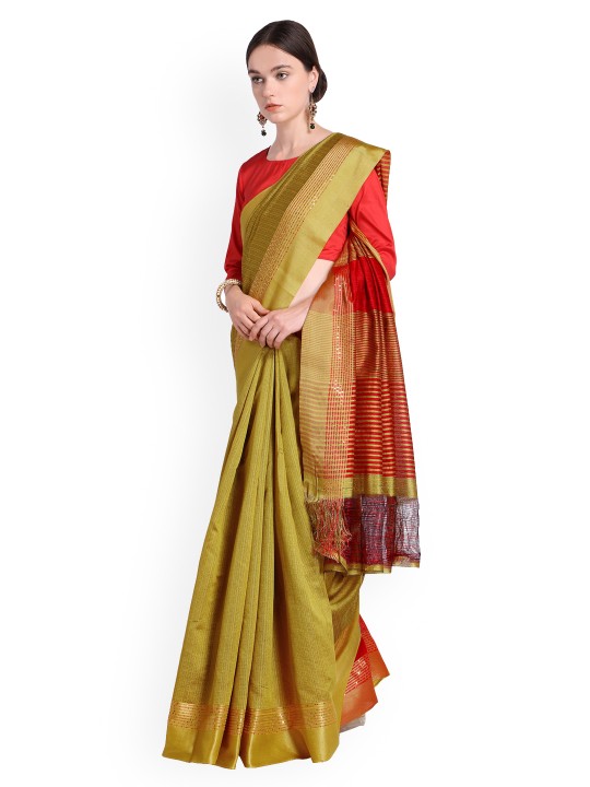 Olive Brown Woven Design Saree