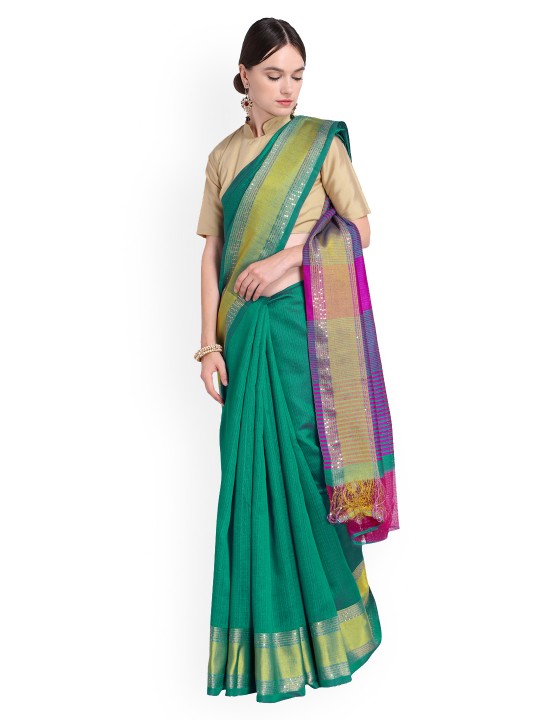 Green Woven Design Saree