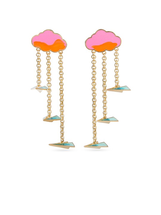 Gold-Toned & Orange Quirky Drop Earrings