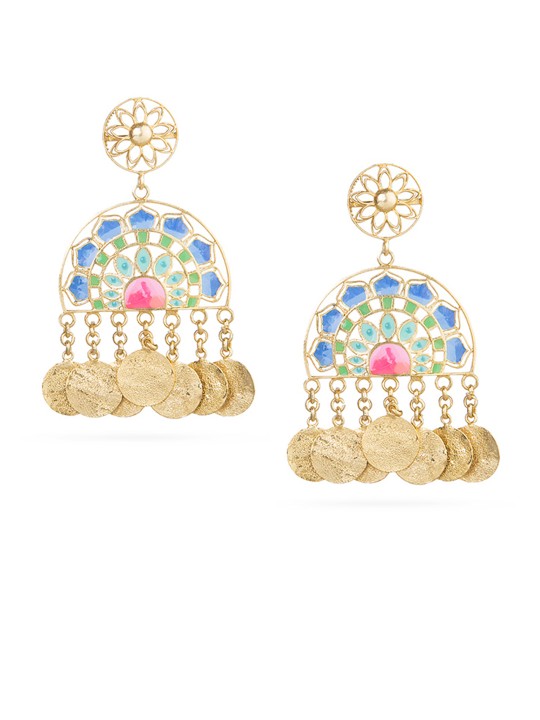 Gold-Toned & Blue Contemporary Drop Earrings