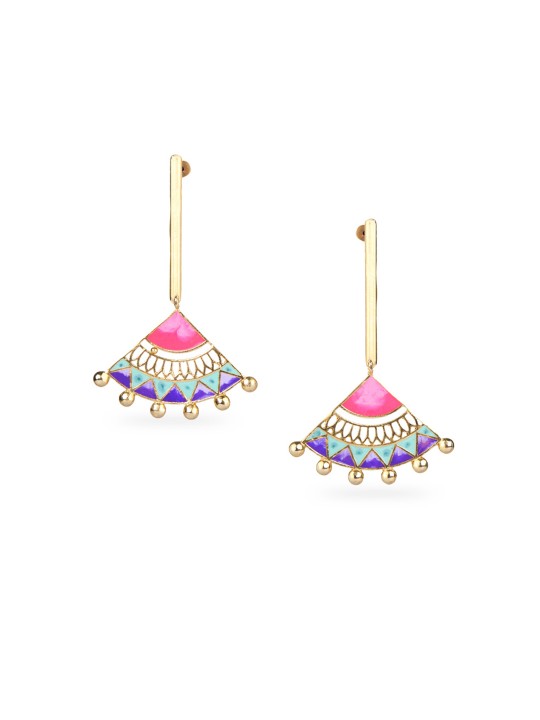 Gold-Toned & Multicoloured Quirky Drop Earrings