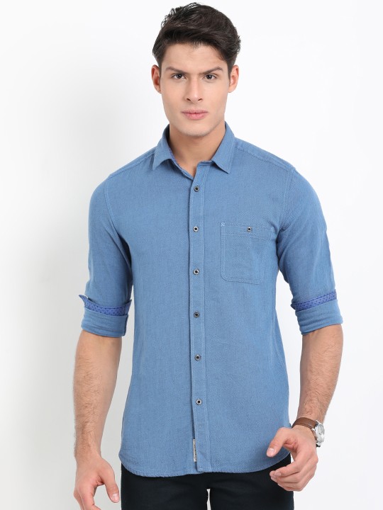 Men Blue Slim Fit Solid Casual Shirt 38