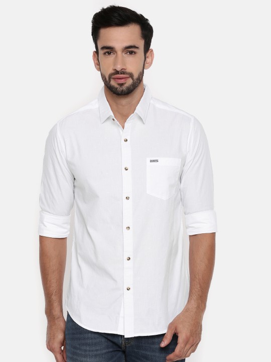 Men White Regular Fit Solid Casual Shirt 38