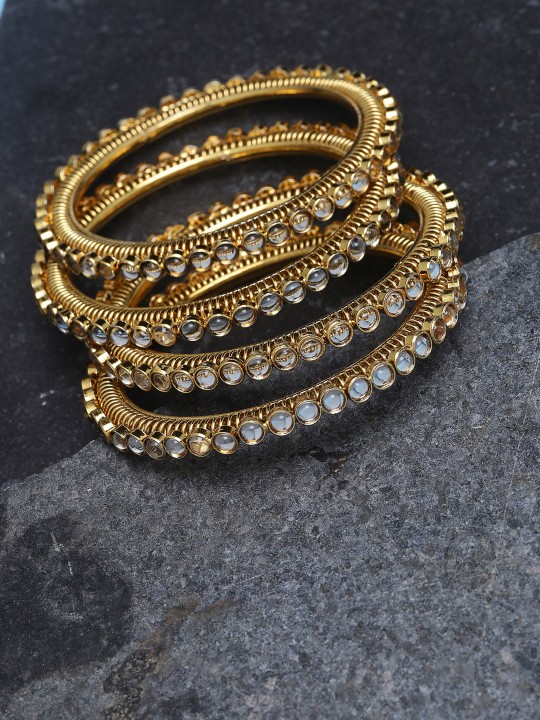 Set of 4 Gold-Plated Kundan Studded Handcrafted Bangles