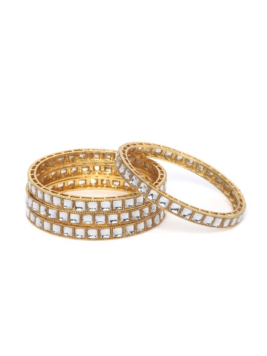Set of 4 Gold-Plated Kundan Studded Handcrafted Bangles