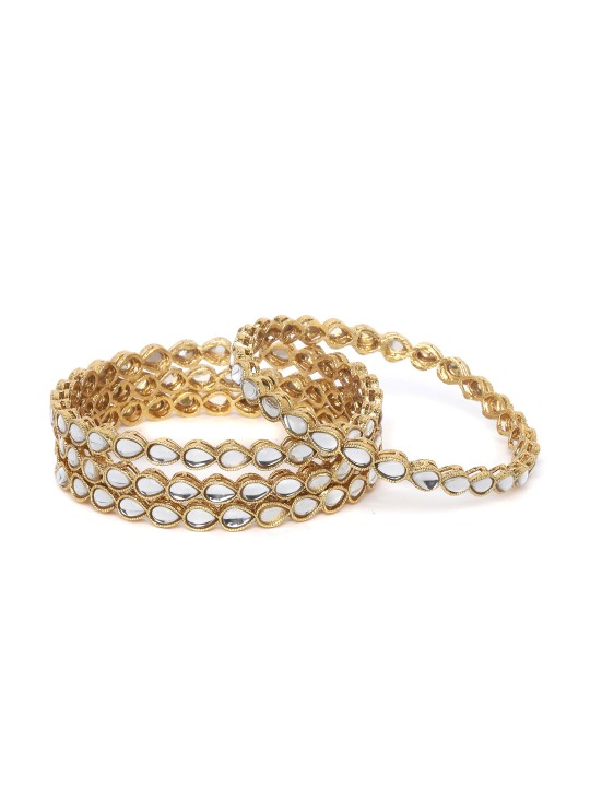Set of 4 Gold-Plated Kundan Studded Handcrafted Bangles