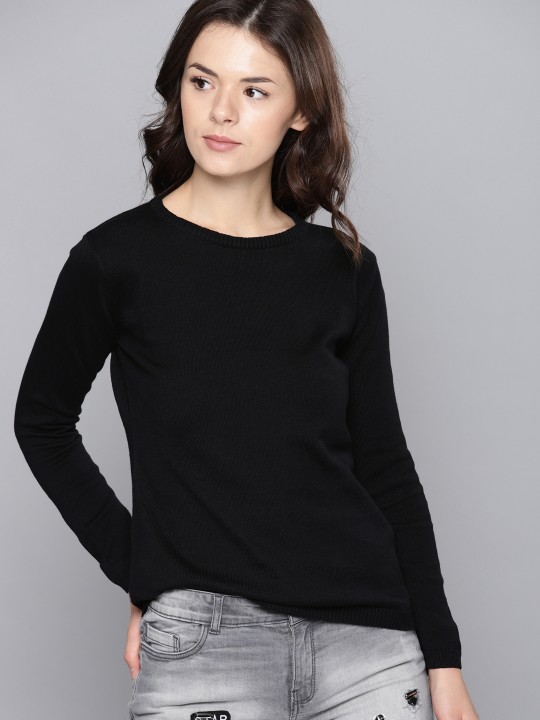 Women Black Solid Pullover XXL