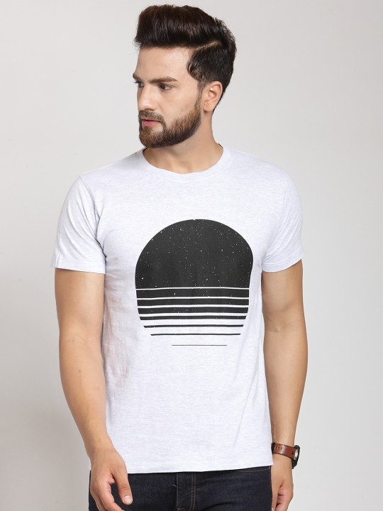 Men White Printed Round Neck T-shirt S